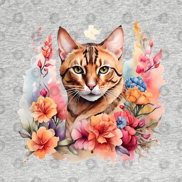 A bengal cat decorated with beautiful watercolor flowers by CreativeSparkzz